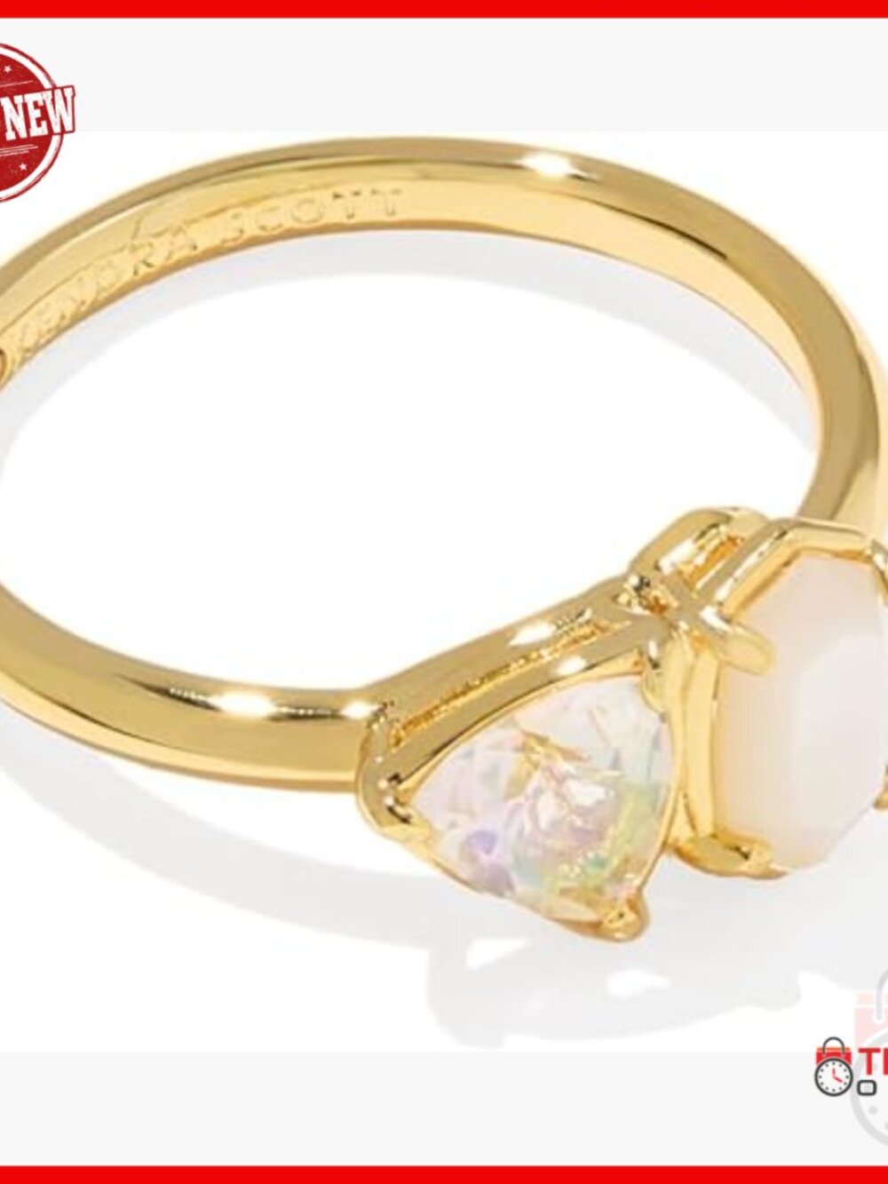 Gold Plated Brass Band Ring Size 9, Toi-Et-Moi Style With Stone
